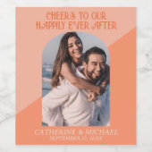 Retro Geometrische 70's boogperzik & Oranje bruilo Wijn Etiket (Enkel label)