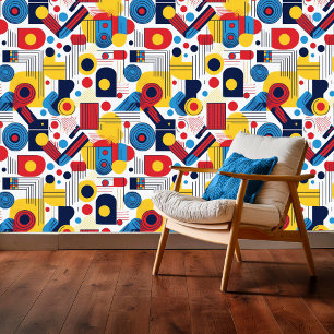 Retro Geometrische Abstract Pat#10 Navy Red ID1067 Behang
