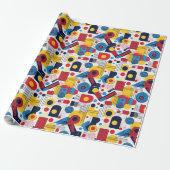 Retro Geometrische Abstract Pat#10 Navy Red ID1067 Cadeaupapier (Uitgerold)