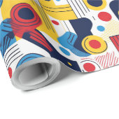 Retro Geometrische Abstract Pat#10 Navy Red ID1067 Cadeaupapier (Rol Hoek)