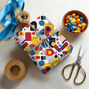 Retro Geometrische Abstract Pat#10 Navy Red ID1067 Cadeaupapier