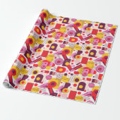 Retro Geometrische Abstract Pat#13 Rood Sinaasappe Cadeaupapier (Uitgerold)
