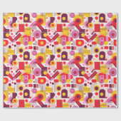 Retro Geometrische Abstract Pat#13 Rood Sinaasappe Cadeaupapier (Vlak)