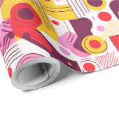 Retro Geometrische Abstract Pat#13 Rood Sinaasappe Cadeaupapier (Rol Hoek)
