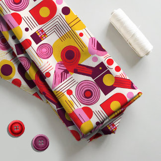 Retro Geometrische Abstract Pat#13 Rood Sinaasappe Stof