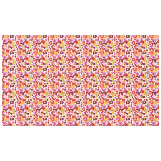 Retro Geometrische Abstract Pat#13 Rood Sinaasappe Tafelkleed (Voorkant (Horizontaal))