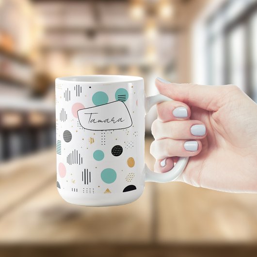 Retro Geometrische Abstract Pat#1 Blauwgroen Roze Koffiemok