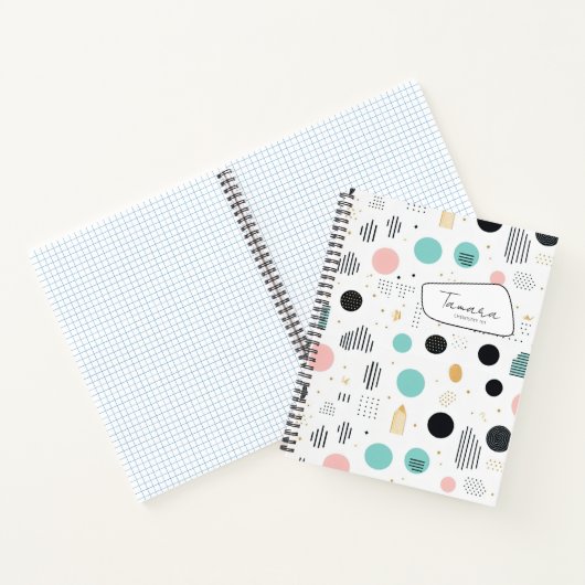Retro Geometrische Abstract Pat#1 Blauwgroen Roze Notitieboek (Binnen)