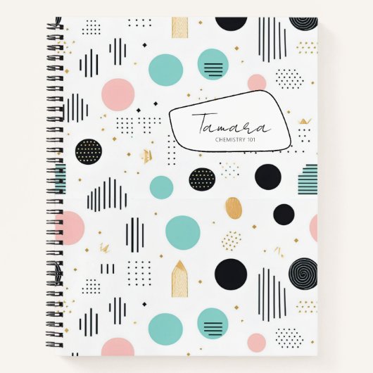Retro Geometrische Abstract Pat#1 Blauwgroen Roze  Notitieboek (Voorkant)