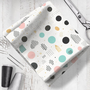 Retro Geometrische Abstract Pat#1 Blauwgroen Roze Stof