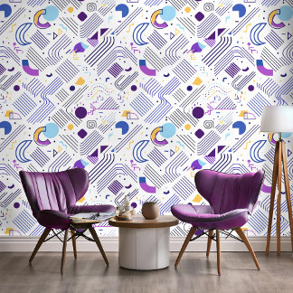 Retro Geometrische Abstract Pat#4 Paarse Blauw ID1 Behang