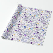 Retro Geometrische Abstract Pat#4 Paarse Blauw ID1 Cadeaupapier (Uitgerold)