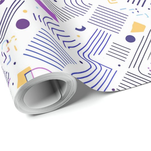 Retro Geometrische Abstract Pat#4 Paarse Blauw ID1 Cadeaupapier (Rol Hoek)