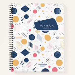 Retro Geometrische Abstract Pat#6 Navy Roos ID1067 Notitieboek