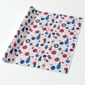 Retro Geometrische Abstract Pat#9 Navy Red ID1067 Cadeaupapier (Uitgerold)