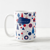 Retro Geometrische Abstract Pat#9 Navy Red ID1067 Koffiemok (Links)