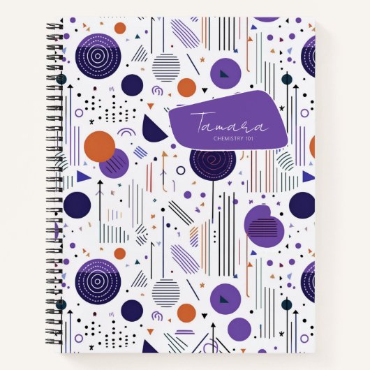 Retro Geometrische Abstracte Pat3 Paarse Sinaasapp Notitieboek (Voorkant)