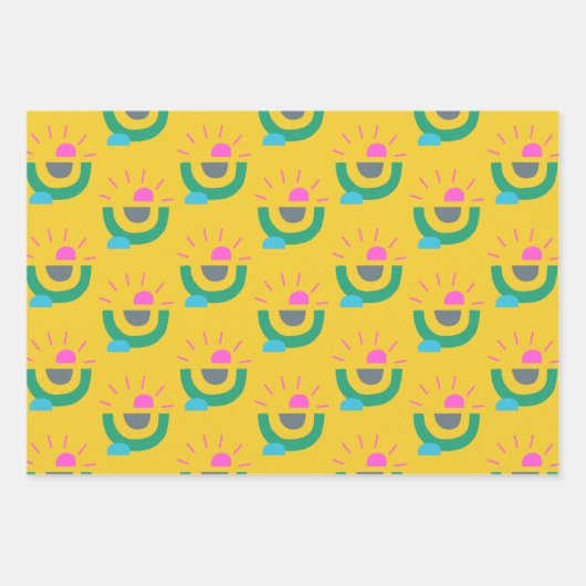 Retro Geometrische Abstracte Zonneschijn Patroon G Inpakpapier Vel (Voorkant)