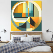 Retro Geometrische Abstractie Cirkels en Rechthoek Canvas Afdruk (Insitu (Slaapkamer))