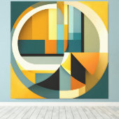 Retro Geometrische Abstractie Cirkels en Rechthoek Canvas Afdruk (Insitu (Houten vloer))