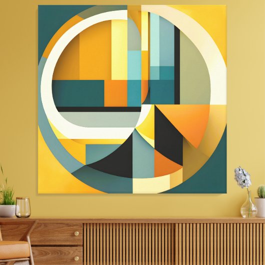 Retro Geometrische Abstractie Cirkels en Rechthoek Canvas Afdruk (Insitu (Woonkamer))