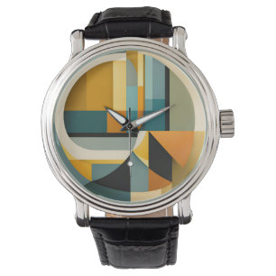 Retro Geometrische Abstractie Cirkels en Rechthoek Horloge