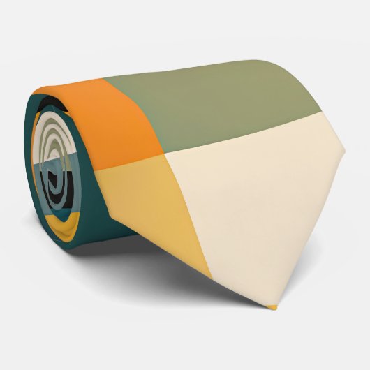 Retro Geometrische Abstractie Cirkels en Rechthoek Stropdas (Opgerold)