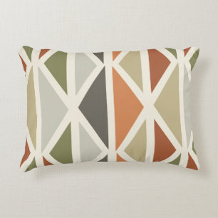 Retro Geometrische Art Driehoeken Groen Sinaasappe Accent Kussen