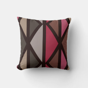 Retro Geometrische Art Driehoeken Zwart Rood Bruin Kussen