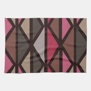 Retro Geometrische Art Driehoeken Zwart Rood Bruin Theedoek