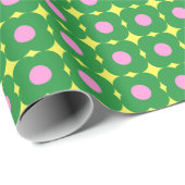 Retro Geometrische Bloemen in Roze en Groen Cadeaupapier (Rol Hoek)