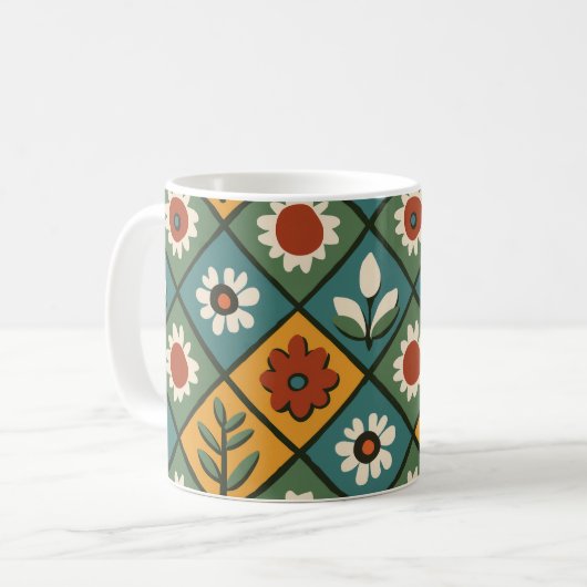 Retro Geometrische Bloemen Mok (Voorkant links)