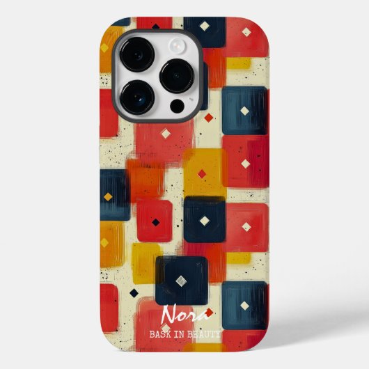 Retro geometrische blokken met aangepaste naam en  Case-Mate iPhone case (Achterkant)