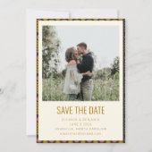 Retro Geometrische Botanische Goud Navy Bruiloft Save The Date (Voorkant)
