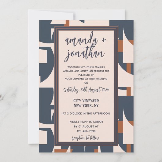 Retro  geometrische bruiloft uitnodiging Kaart (Voorkant)