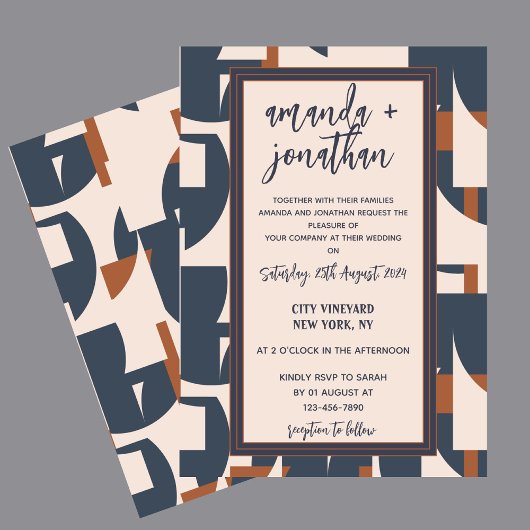 Retro  geometrische bruiloft uitnodiging Kaart