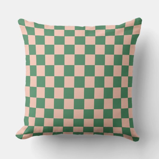 Retro Geometrische Checkerboard Patroon Groen Roze Kussen (Voorkant)