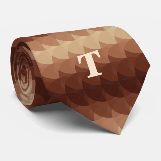 Retro geometrische cirkels Bruin monogram Stropdas (Opgerold)