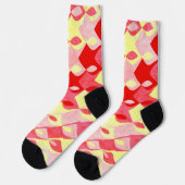 Retro Geometrische Diamant Patroon Rood, Roze & Ge Sokken (Links)