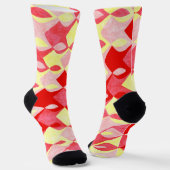 Retro Geometrische Diamant Patroon Rood, Roze & Ge Sokken (Gebogen)