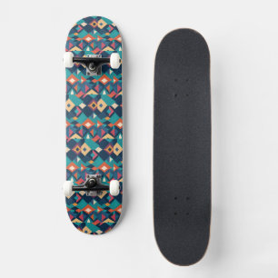 Retro geometrische diamanten in turkoois, geel en persoonlijk skateboard