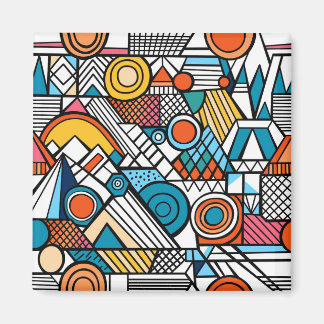 Retro Geometrische Doodle Art Compositie Magneet