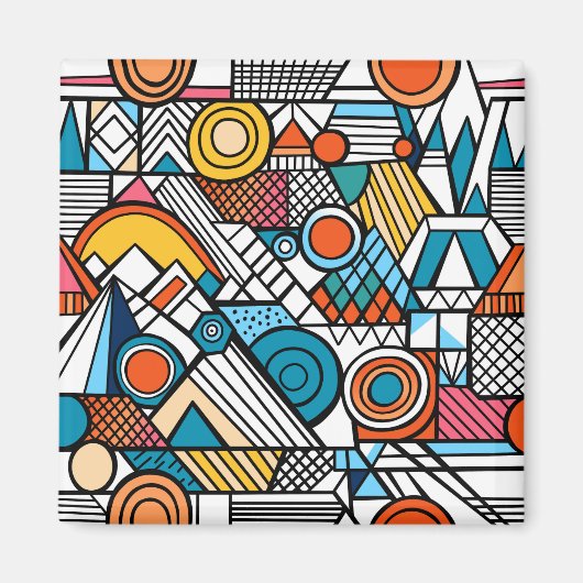 Retro Geometrische Doodle Art Compositie Magneet (Voorkant)