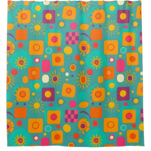 Retro Geometrische Douchegordijn – Funky & Fun (Voorkant)