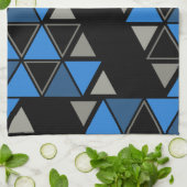 Retro geometrische driehoeken Blue Silver Theedoek (Gevouwen)