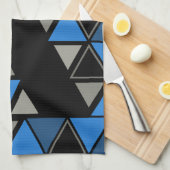 Retro geometrische driehoeken Blue Silver Theedoek (Quarter Fold)