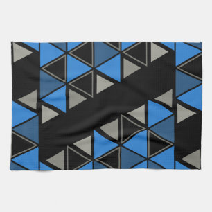 Retro geometrische driehoeken Blue Silver Theedoek