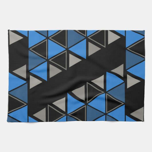 Retro geometrische driehoeken Blue Silver Theedoek (Horizontaal)