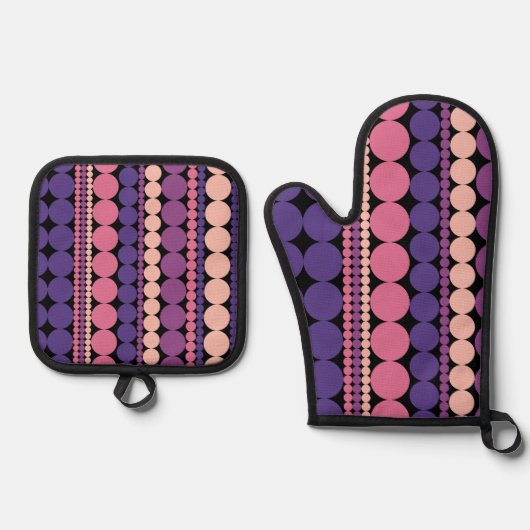 Retro geometrische gestippelde strepen ovenwant & pannenlap set (Voorkant)