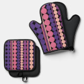 Retro geometrische gestippelde strepen ovenwant & pannenlap set (Voorkant / Achterkant)